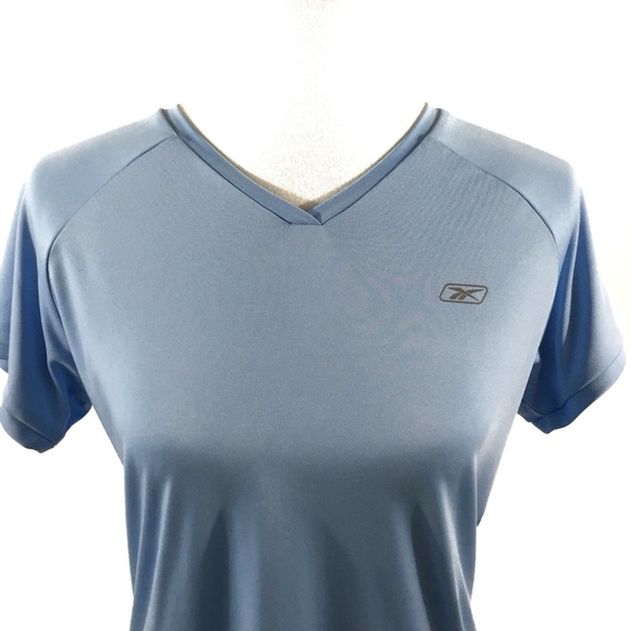 Reebok Moisture Management Fitness V Neck Shirt Size Medium Blue - Picture 2 of 5